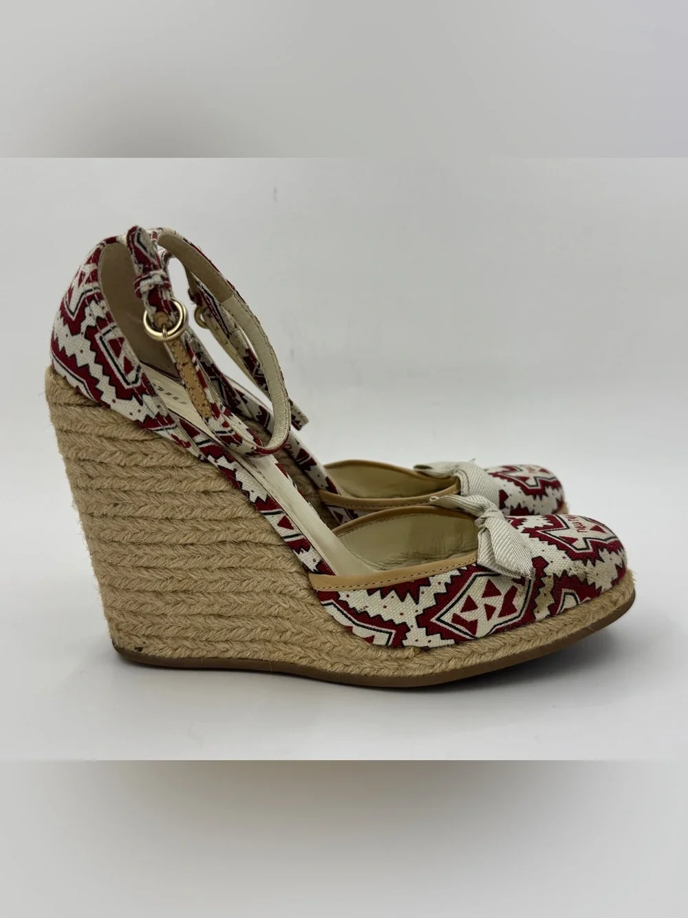 Miu Miu Slingback Wedge Espadrille Multicolor Logo Printed Canvas Ankle Strap 37